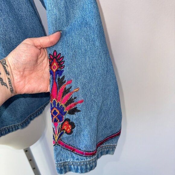 Vtg Y2k Chico's Design Embroidered Back Floral Beaded Denim Jacket Size 2 Large - Picture 5 of 6